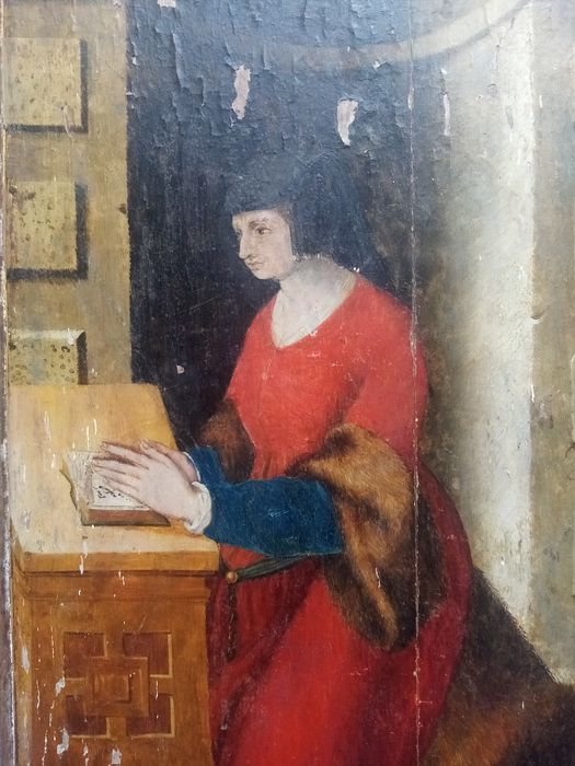 triptyque, détail du panneau n°3 (extérieur) : Jaquette Chevalier, donatrice 