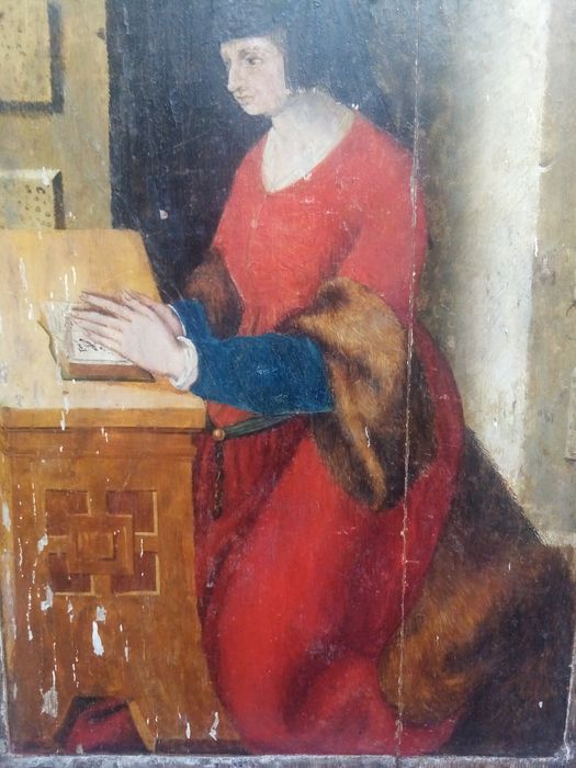 triptyque, détail du panneau n°3 (extérieur) : Jaquette Chevalier, donatrice 