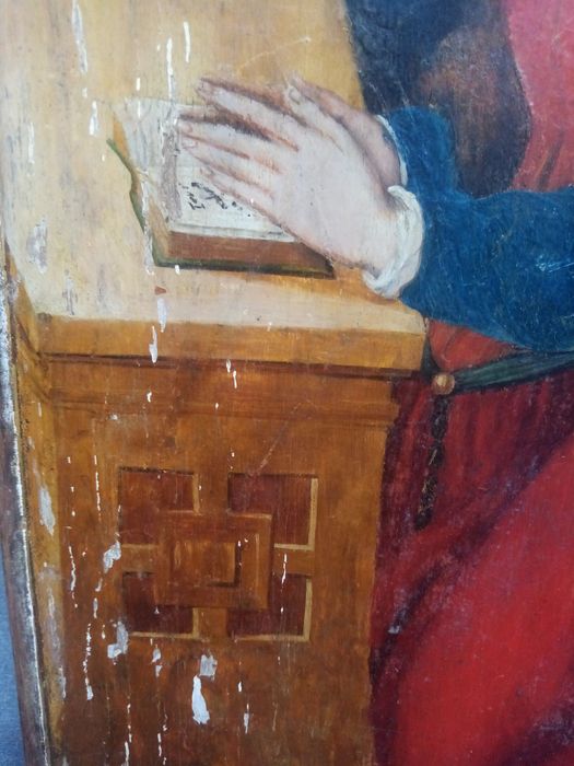 triptyque, détail du panneau n°3 (extérieur) : Jaquette Chevalier, donatrice 