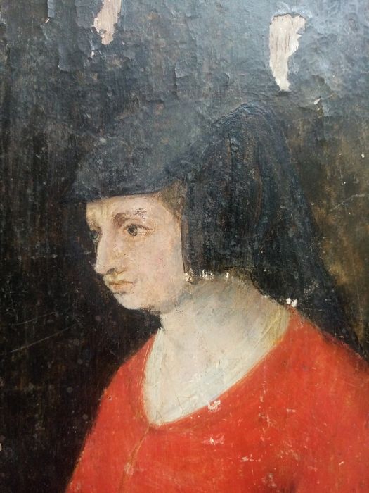 triptyque, détail du panneau n°3 (extérieur) : Jaquette Chevalier, donatrice 