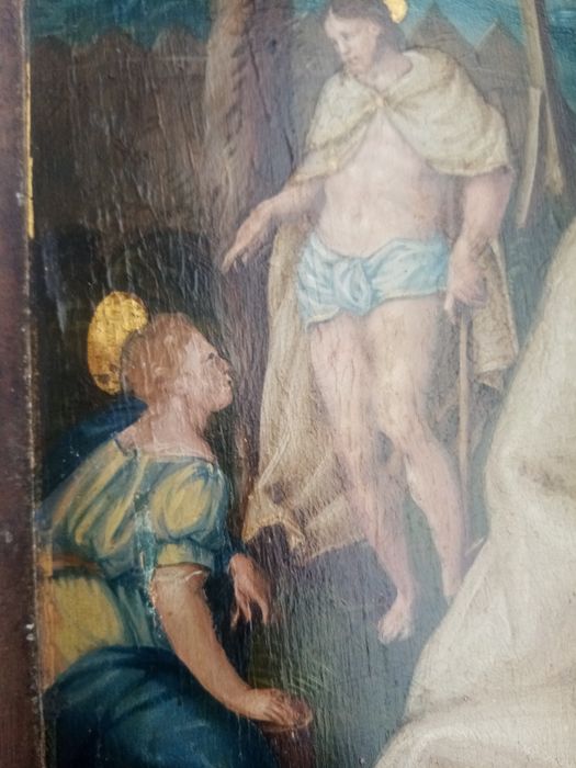 triptyque, détail du panneau n°4 (intérieur) : Apparition du Christ à la Vierge après sa Résurrection, apparation du Christ à la Madeleine