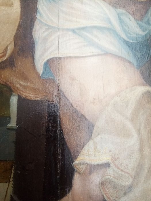 triptyque, détail du panneau n°4 (intérieur) : Apparition du Christ à la Vierge après sa Résurrection, apparation du Christ à la Madeleine