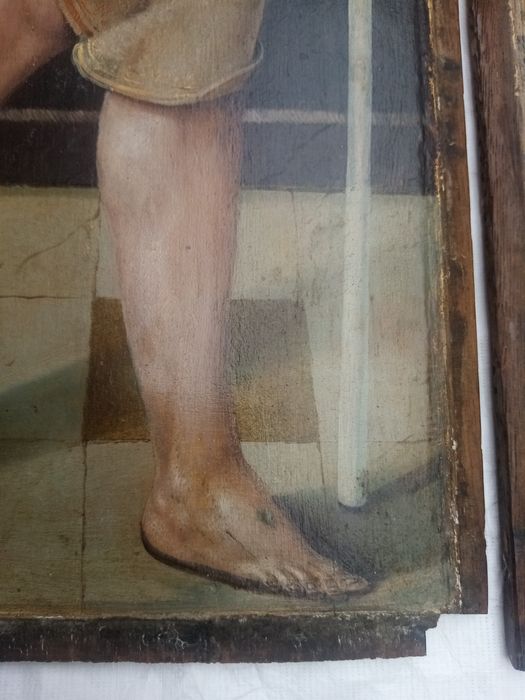 triptyque, détail du panneau n°4 (intérieur) : Apparition du Christ à la Vierge après sa Résurrection, apparation du Christ à la Madeleine