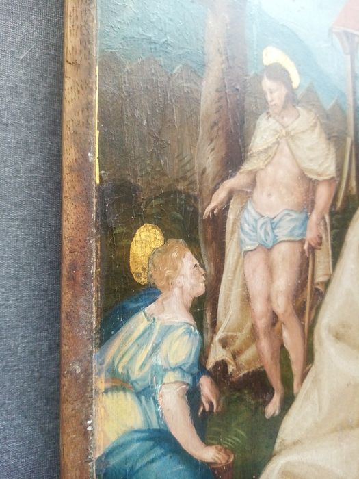 triptyque, détail du panneau n°4 (intérieur) : Apparition du Christ à la Vierge après sa Résurrection, apparation du Christ à la Madeleine
