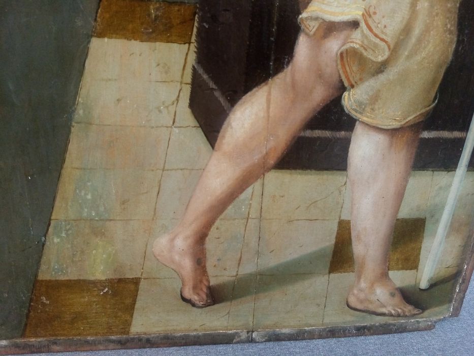 triptyque, détail du panneau n°4 (intérieur) : Apparition du Christ à la Vierge après sa Résurrection, apparation du Christ à la Madeleine