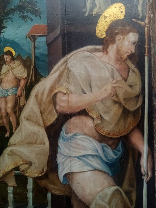 triptyque, détail du panneau n°4 (intérieur) : Apparition du Christ à la Vierge après sa Résurrection, apparation du Christ à la Madeleine