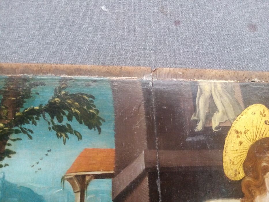 triptyque, détail du panneau n°4 (intérieur) : Apparition du Christ à la Vierge après sa Résurrection, apparation du Christ à la Madeleine