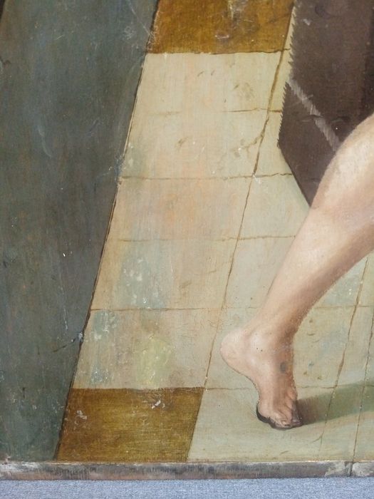 triptyque, détail du panneau n°4 (intérieur) : Apparition du Christ à la Vierge après sa Résurrection, apparation du Christ à la Madeleine