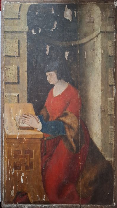triptyque, détail du panneau n°3 (extérieur) : Jaquette Chevalier, donatrice 