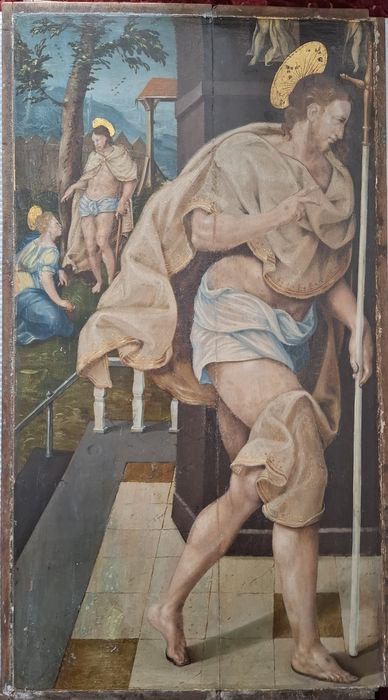 triptyque, détail du panneau n°4 (intérieur) : Apparition du Christ à la Vierge après sa Résurrection, apparition du Christ à la Madeleine