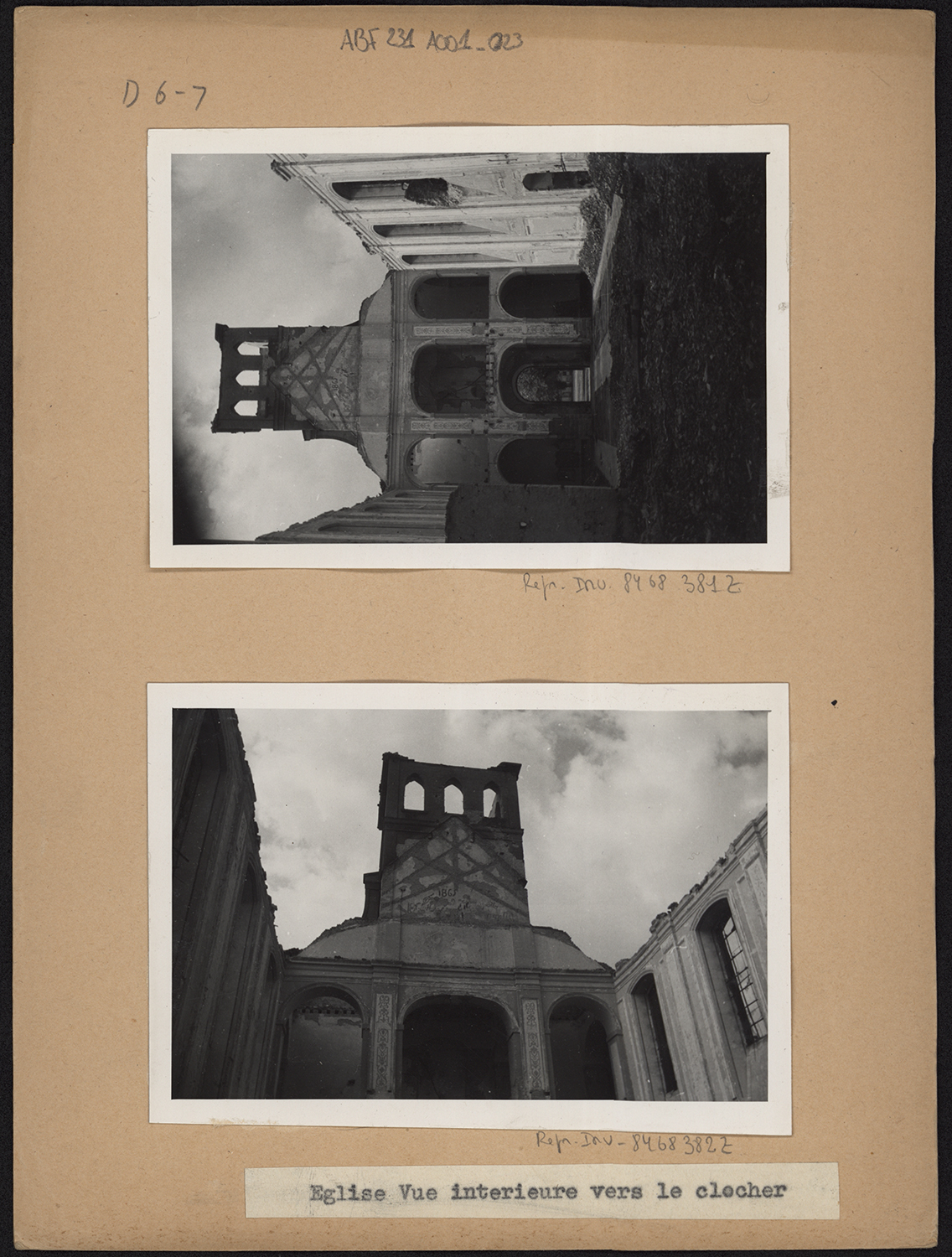 Dommages de guerre, vues intérieures vers le clocher.