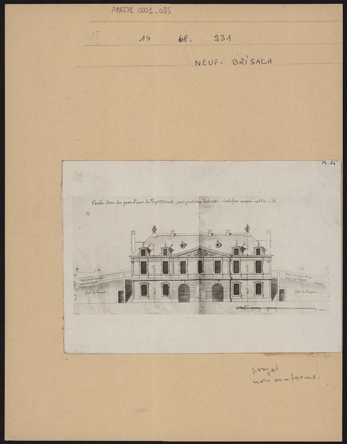 Elévation côté ville (projet non conforme).