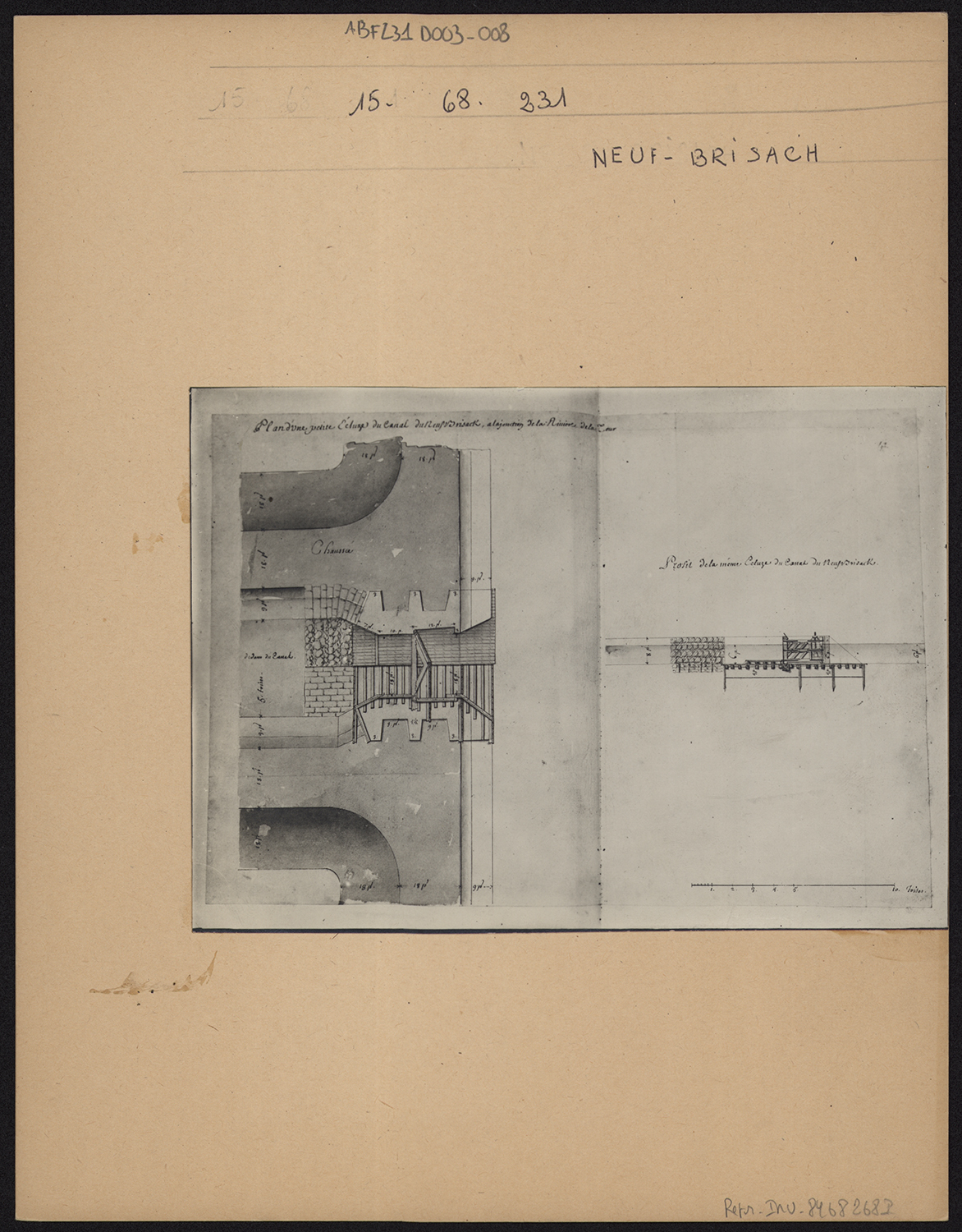 Ecluse, plan et coupe.