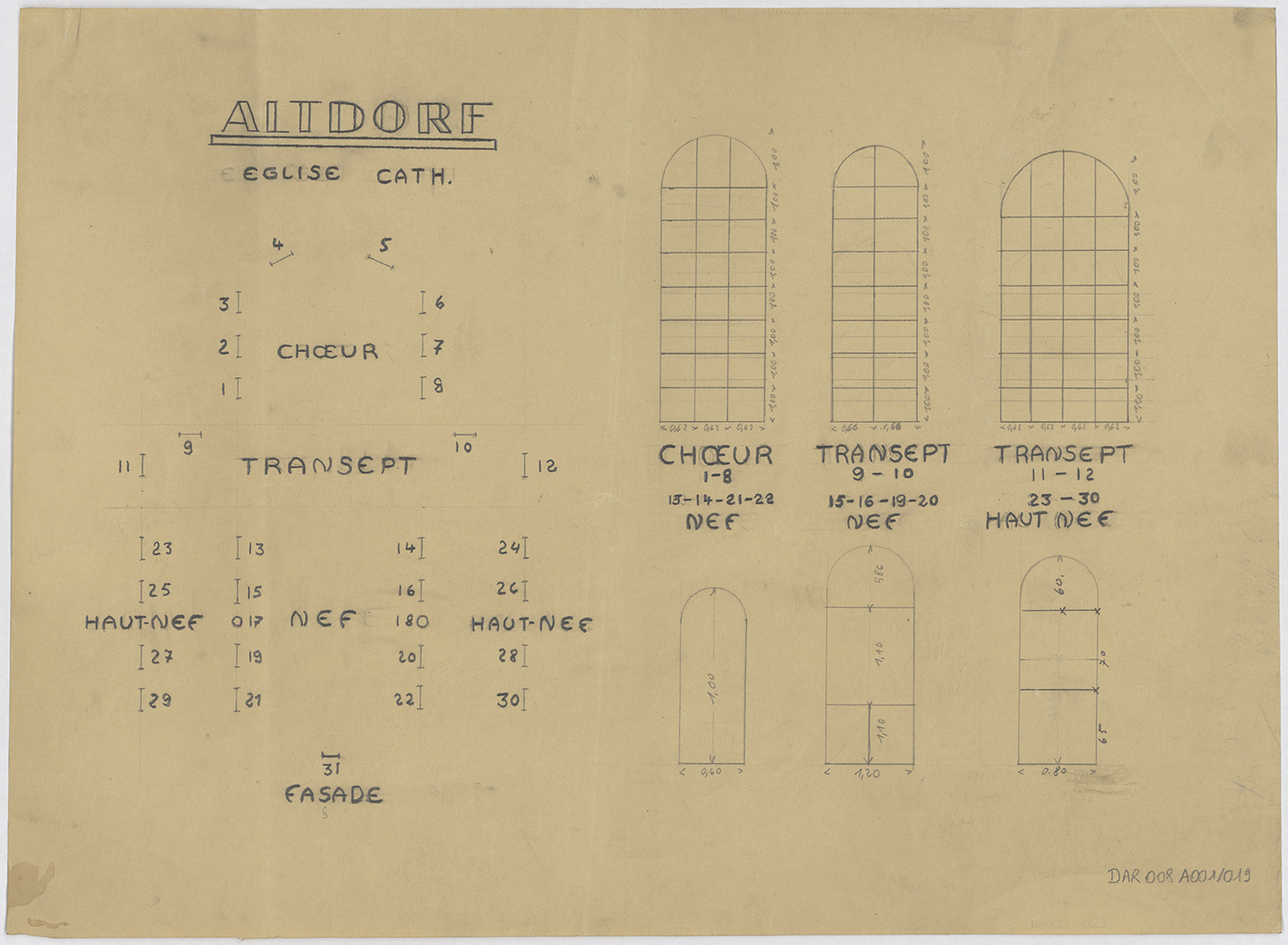 Plan d’implantation et relevé des verrières.