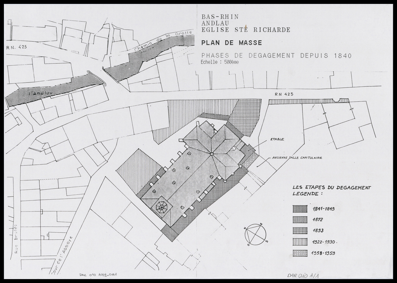 Plan de masse des phases de dégagement depuis 1840.