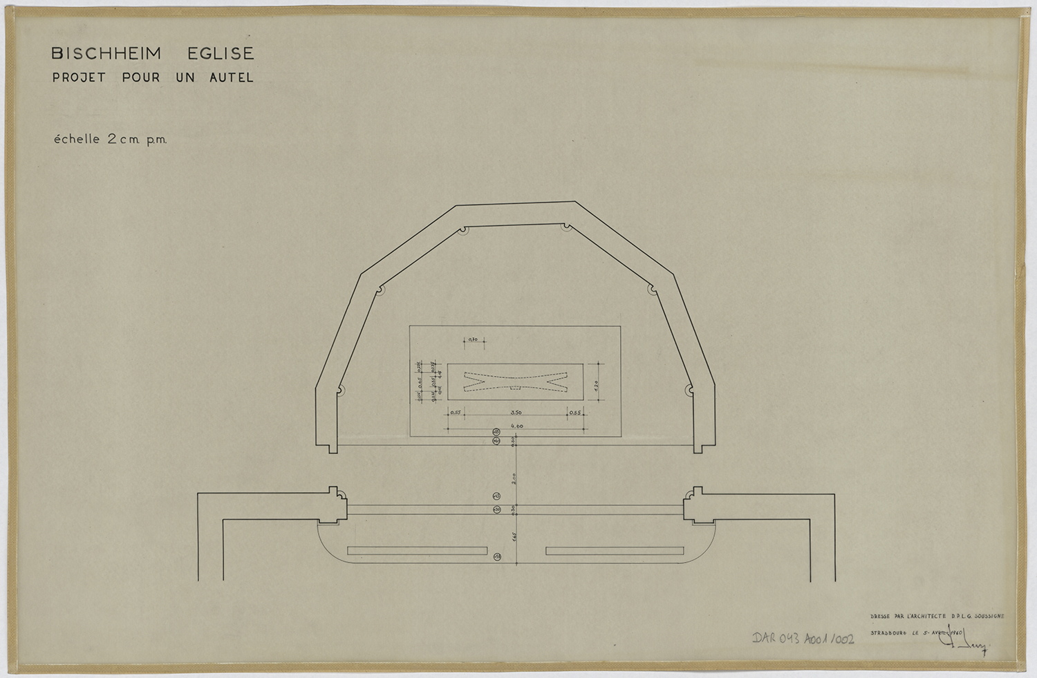 Projet d’autel : plan du choeur.