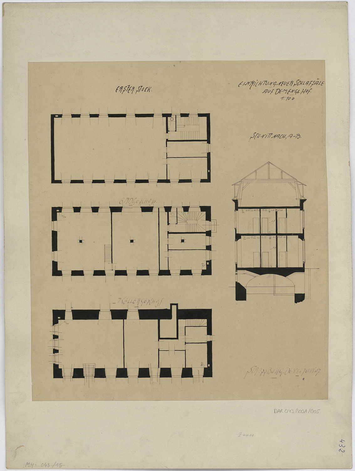 Plan et élévation du nouveau dortoir.