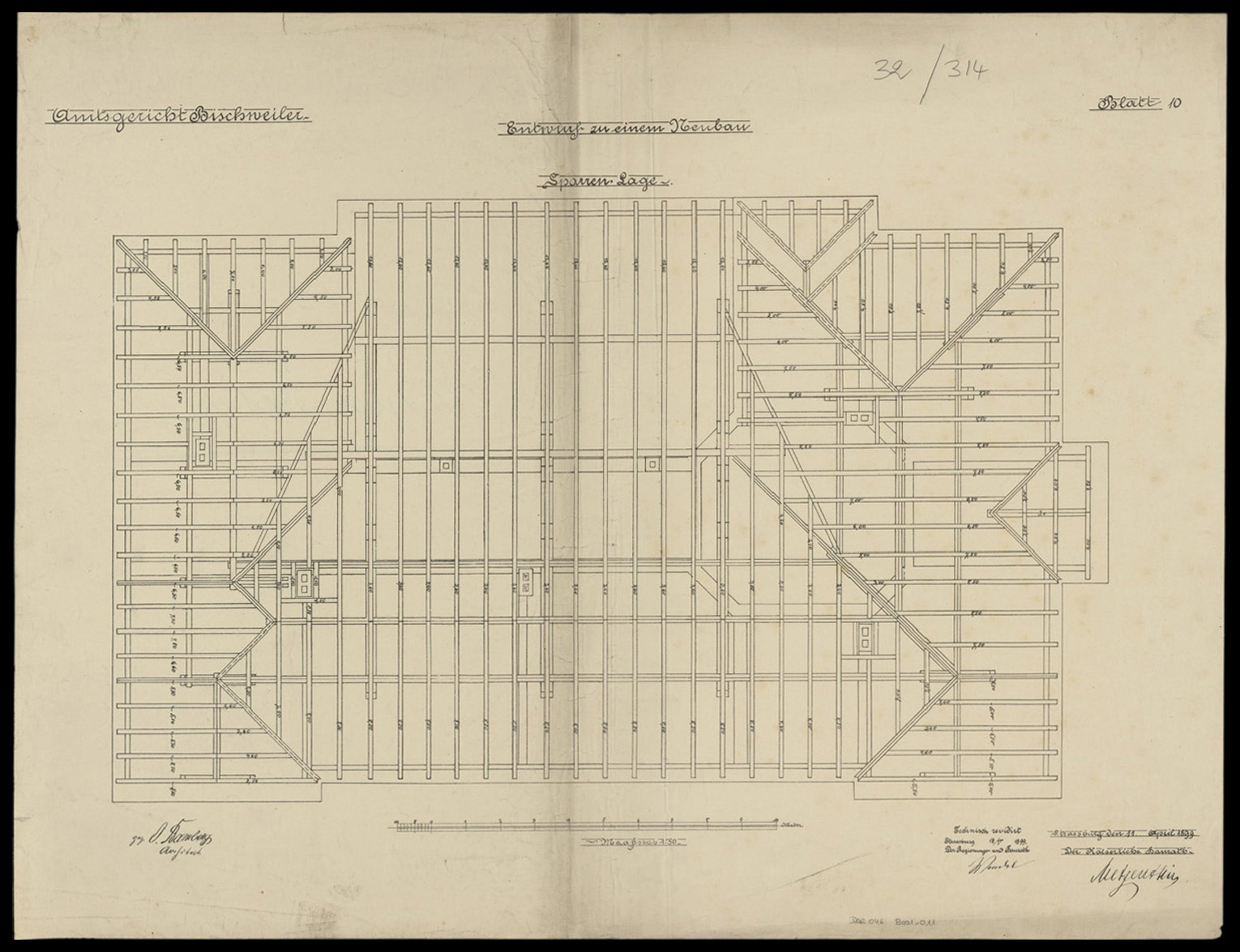 Plan de la couverture avec dimensions des chevrons.
