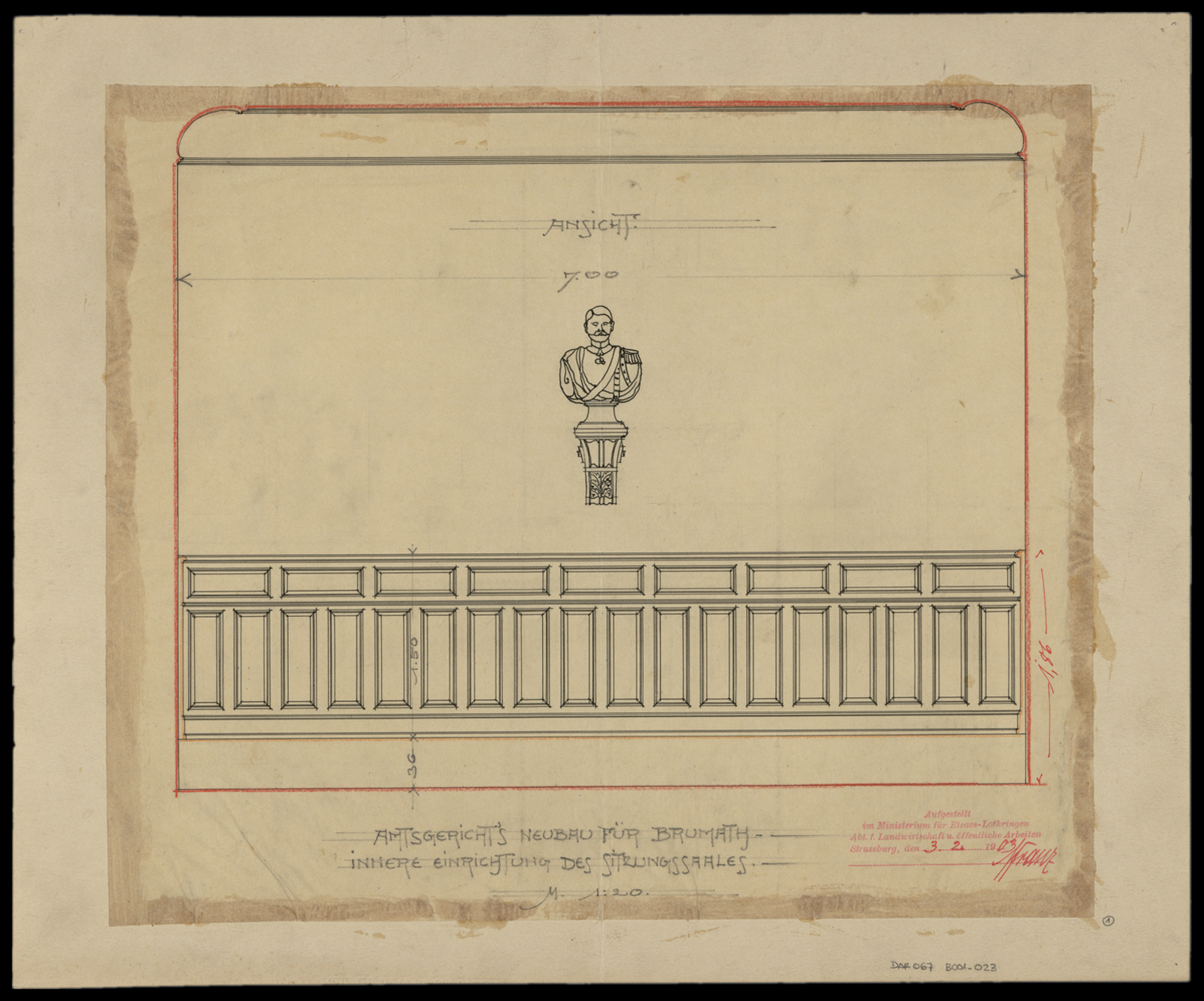 Nouveau bâtiment du tribunal, aménagement intérieur de la salle d'audiences.