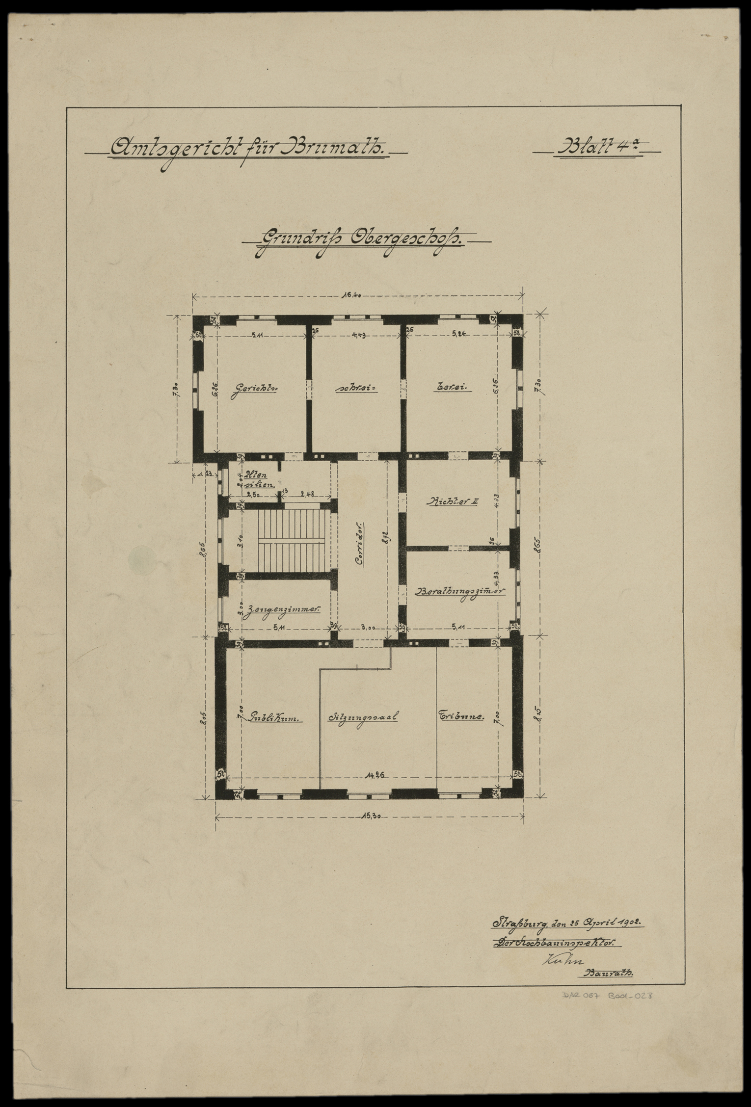 Nouveau bâtiment du tribunal, plan de l'étage supérieur.