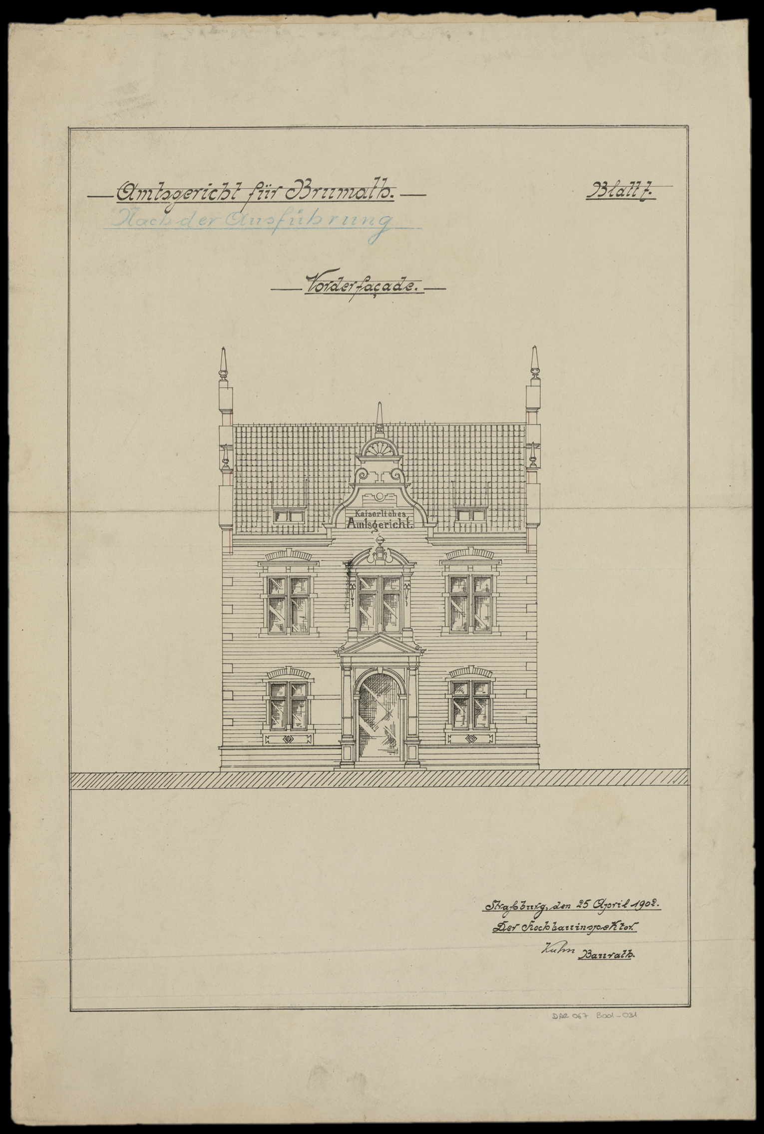 Nouveau bâtiment du tribunal, élévation de la façade principale.