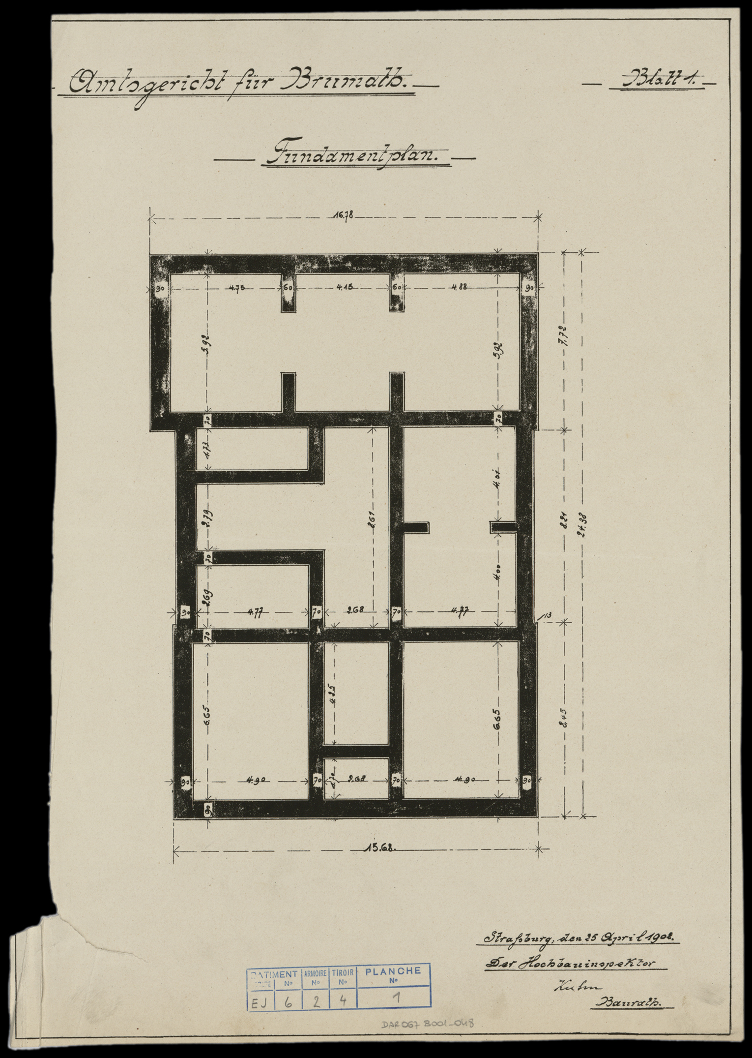 Nouveau bâtiment du tribunal, plan des fondations.