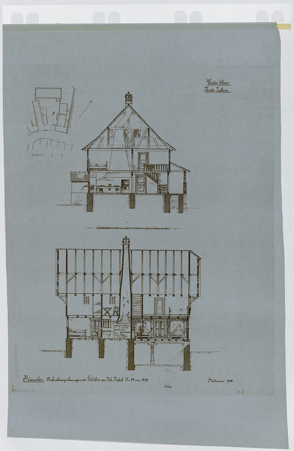 Ferme Jacob, plan de situation et coupes.