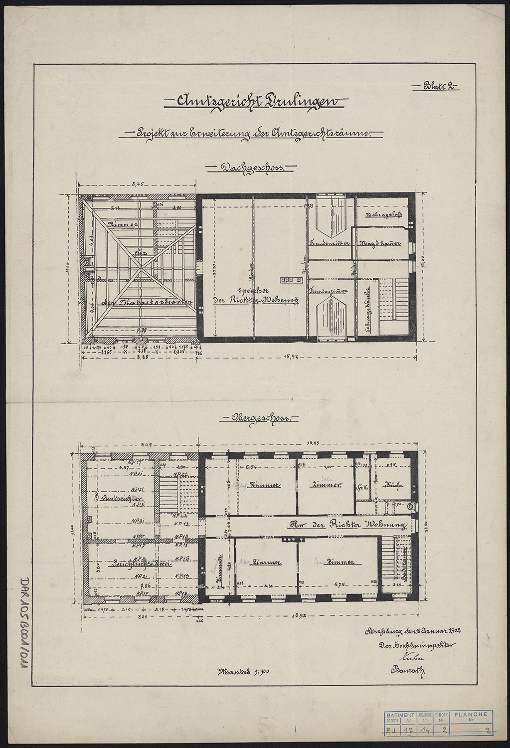 Projet d'extension : plans des combles et de l’étage.
