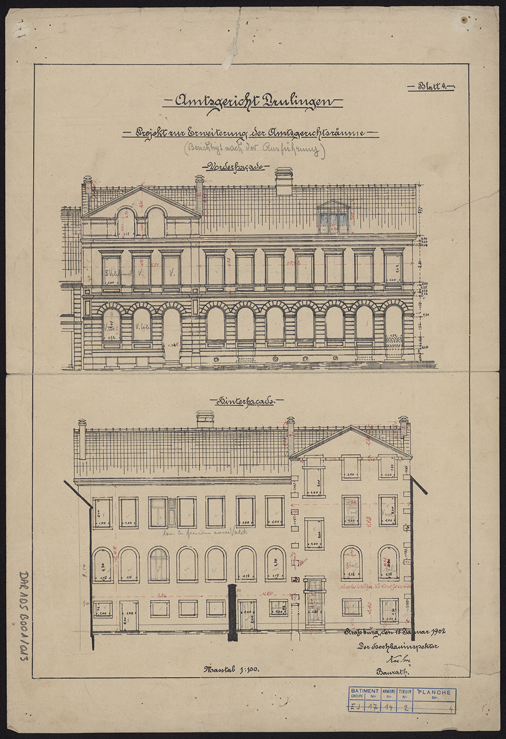 Projet d’extension : élévations de la façade avant et de la façade arrière.