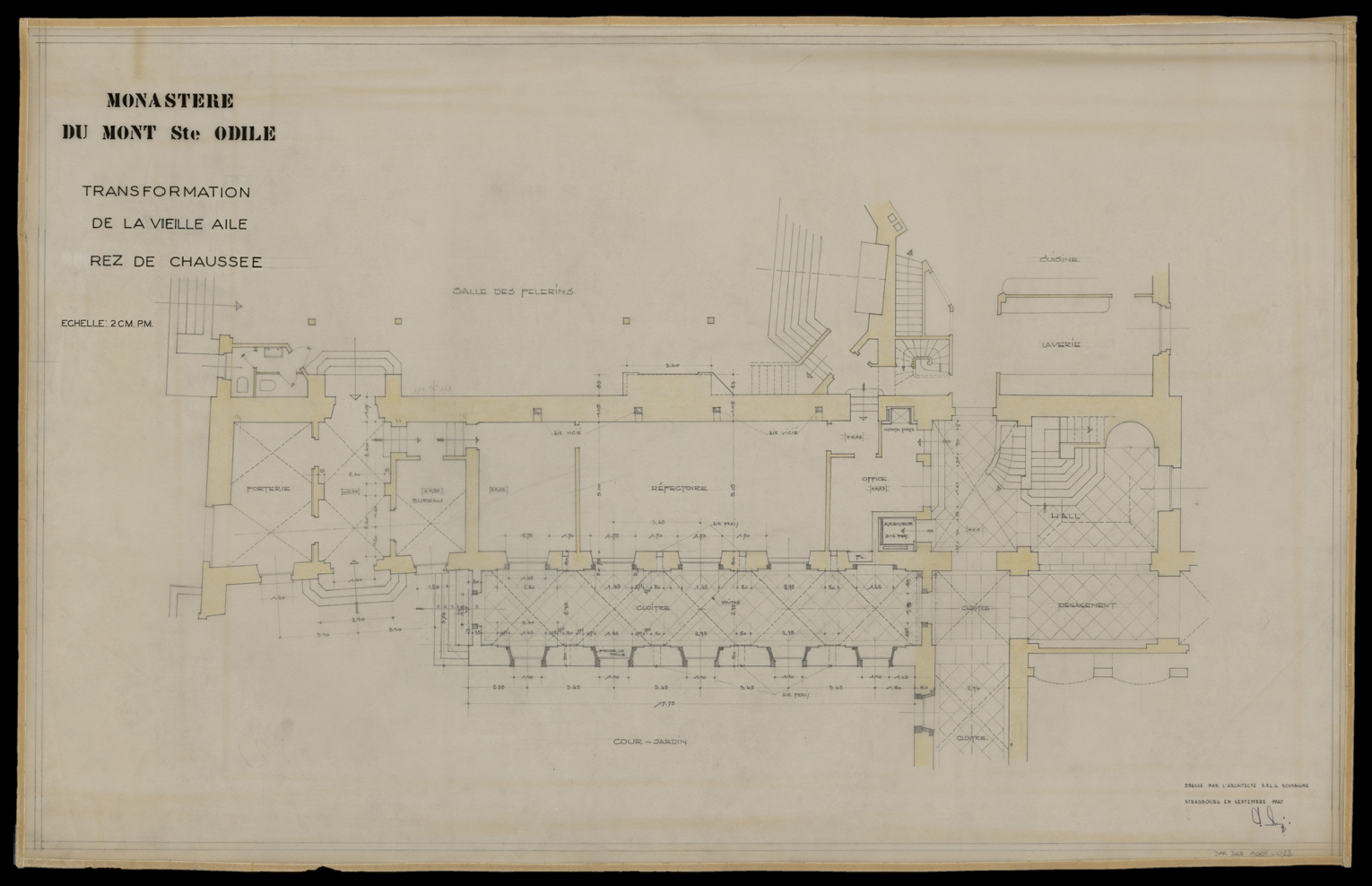 Projet de transformation de la vieille aile, plan de masse du rez-de-chaussée.