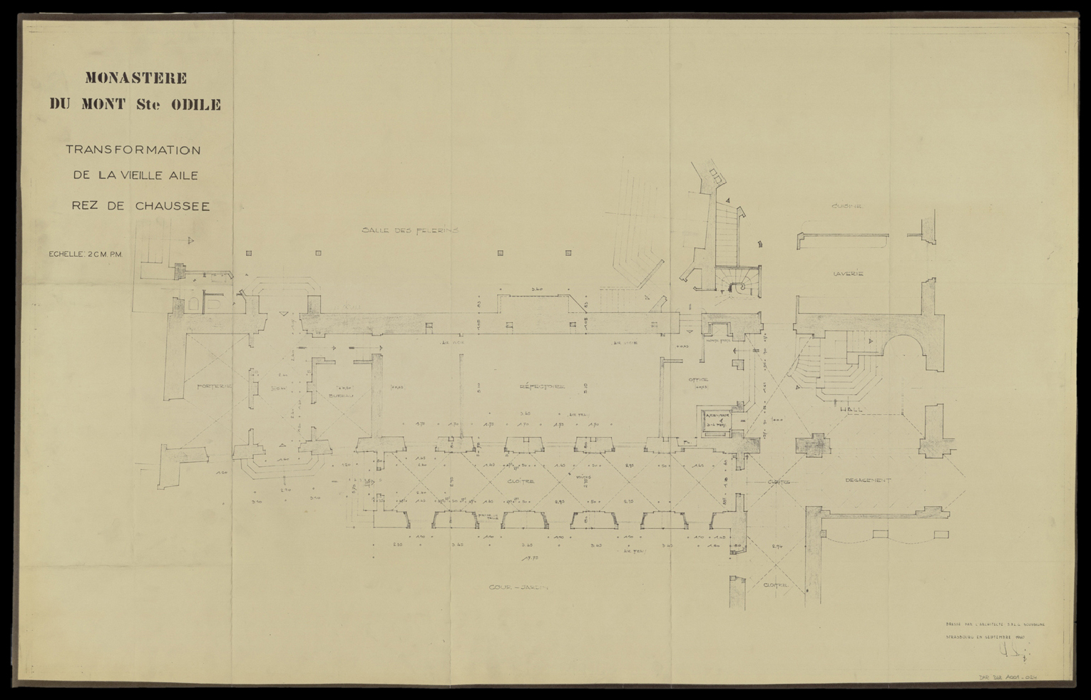 Projet de transformation de la vieille aile, plan de masse du rez-de-chaussée.