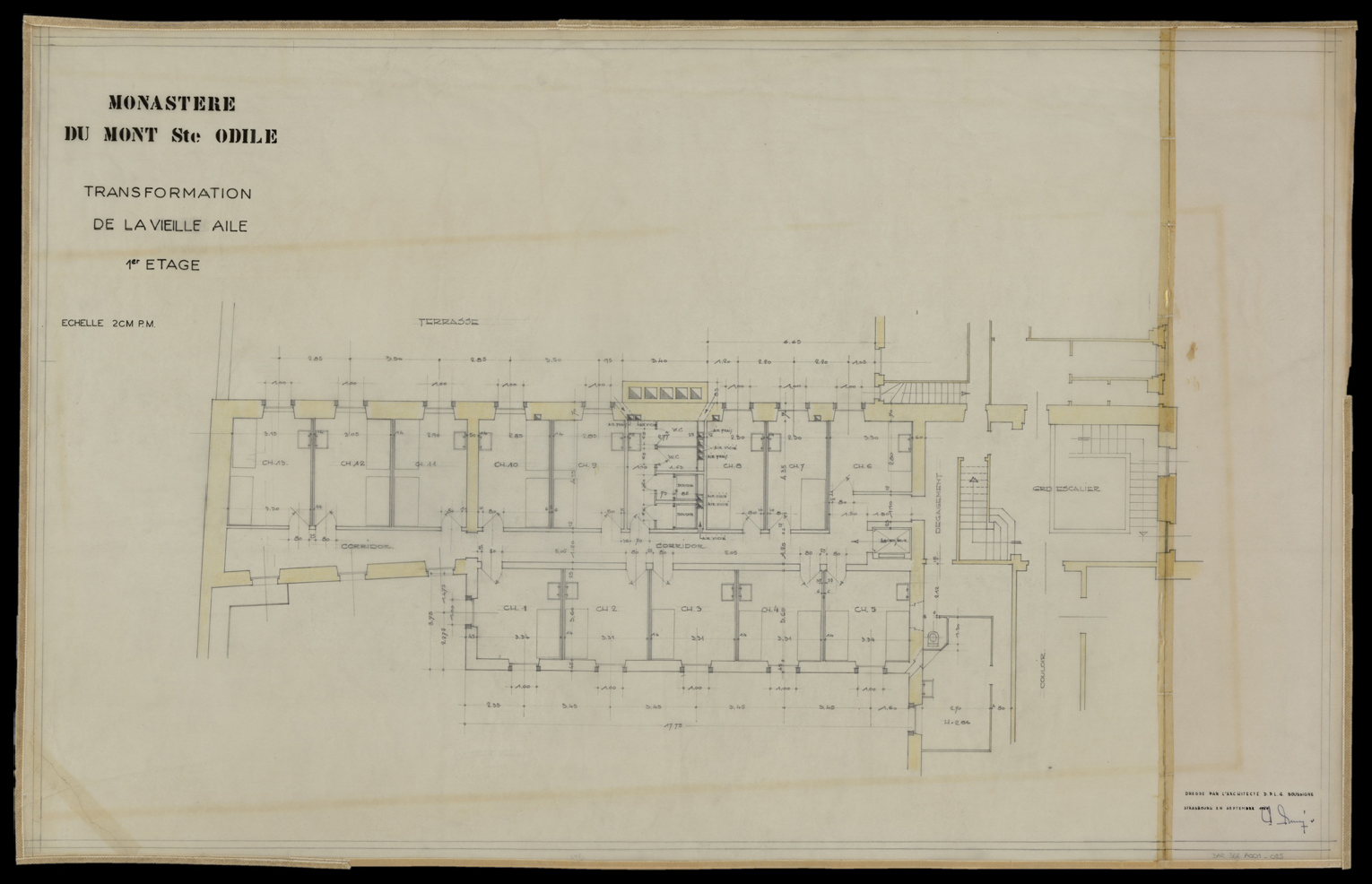 Projet de transformation de la vieille aile, plan de masse du premier étage.