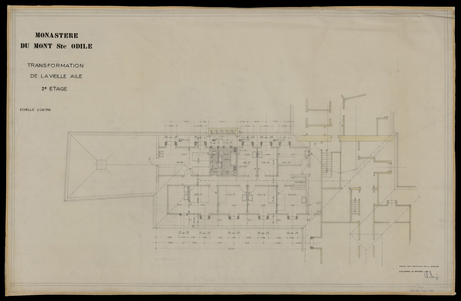 Projet de transformation de la vieille aile, plan de masse du second étage.