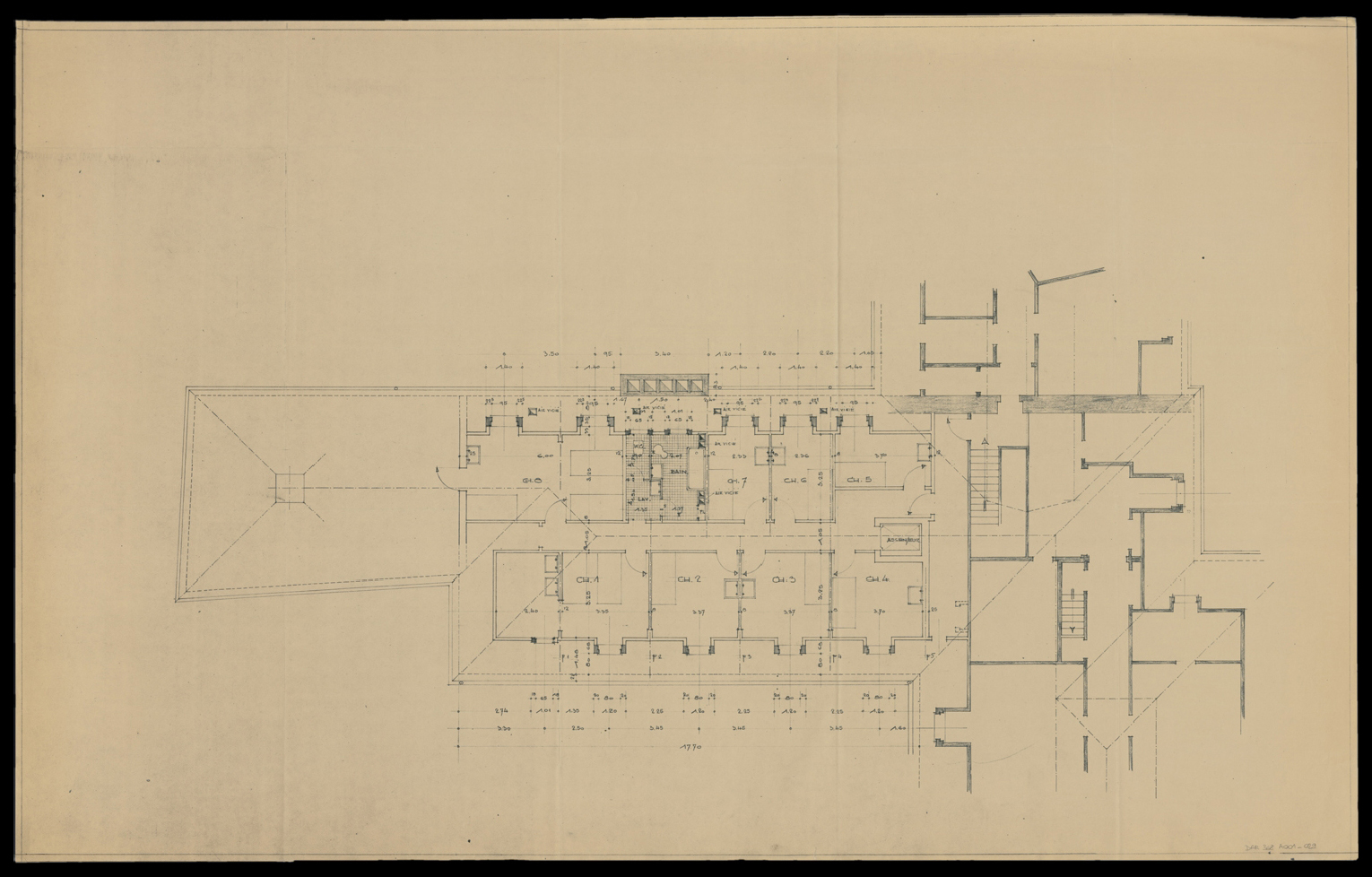 Projet de transformation de la vieille aile, plan de masse du second étage.