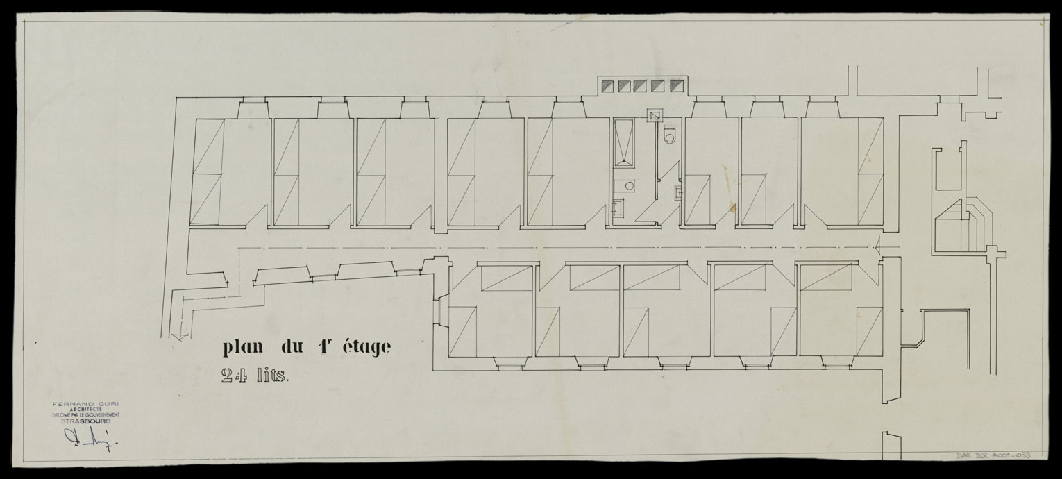 Projet d’aménagement de dortoir, plan de masse du premier étage.