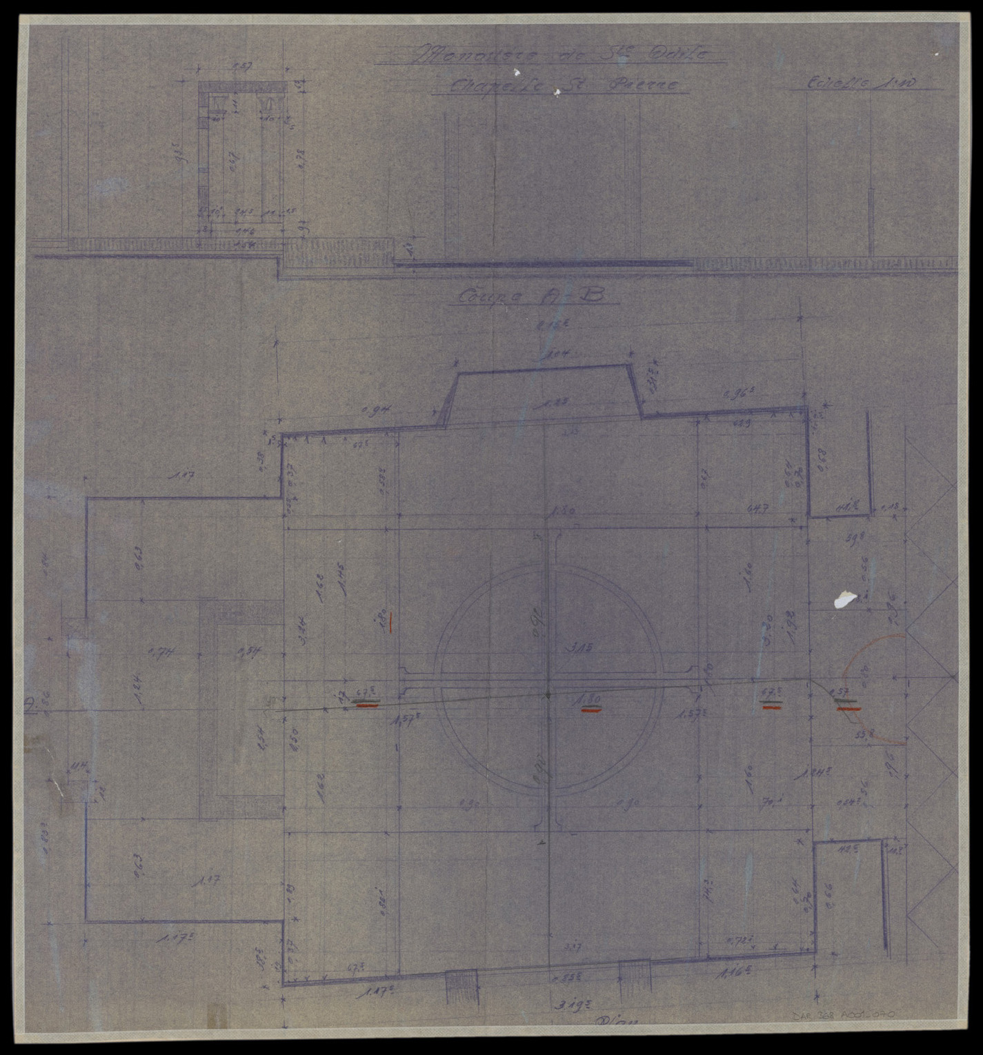 Chapelle Saint-Pierre, plan de masse et coupe longitudinale.