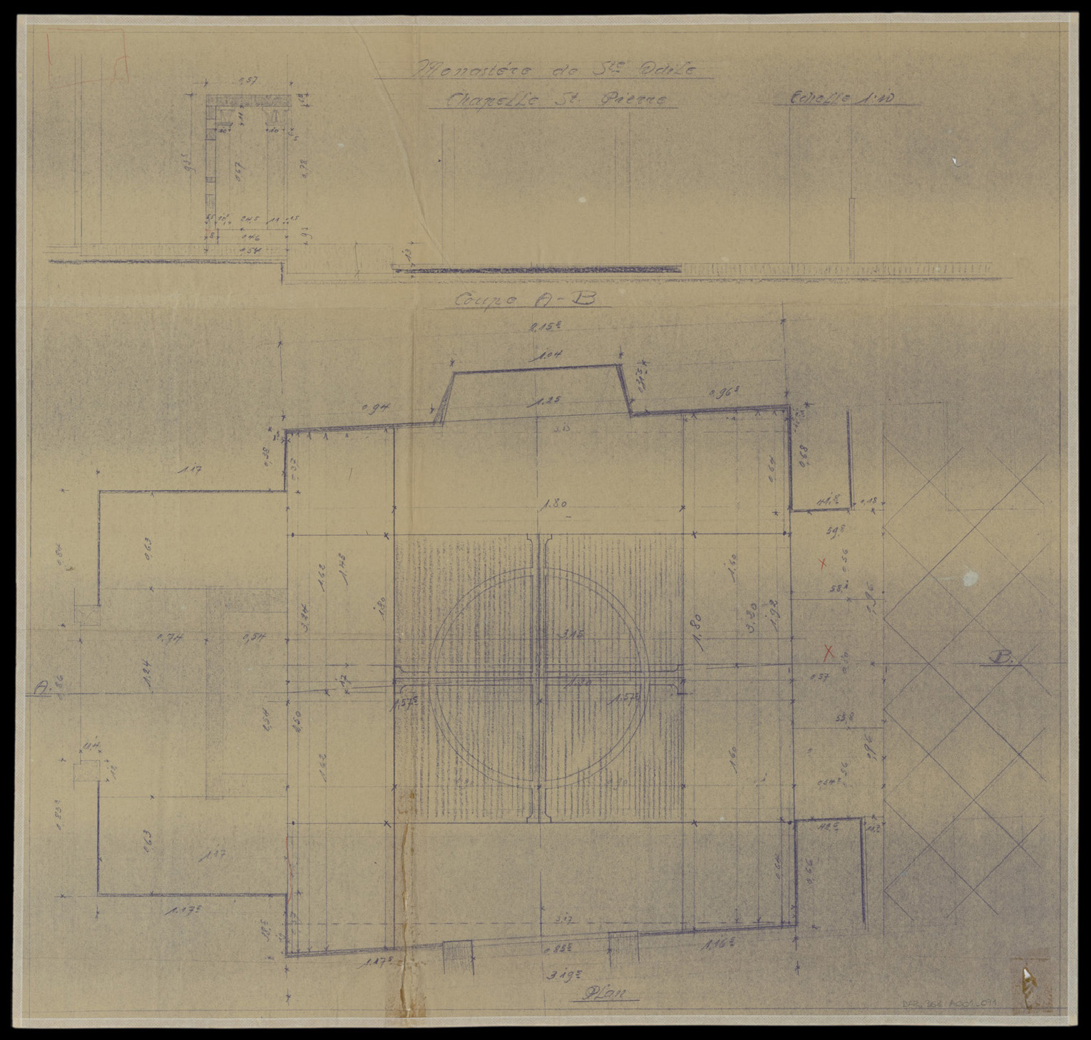 Chapelle Saint-Pierre, plan de masse et coupe longitudinale.