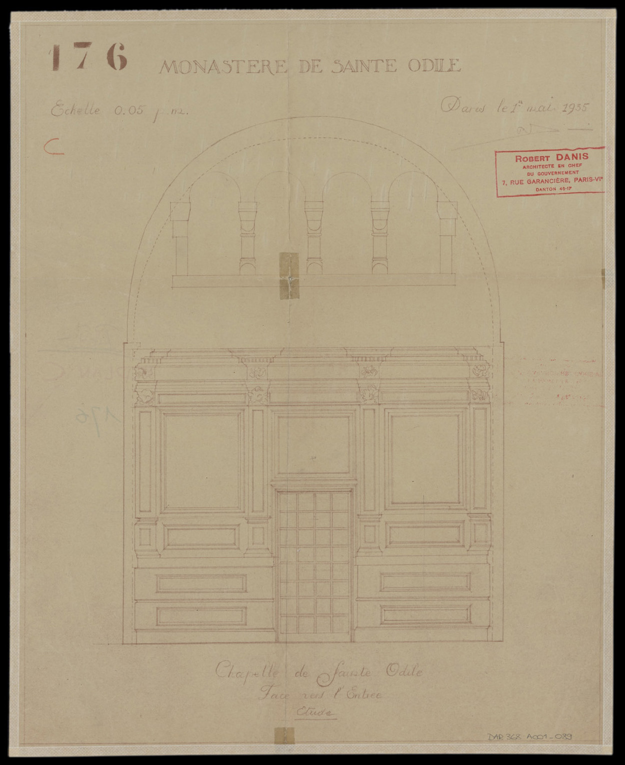 Chapelle du Tombeau, élévation de la face vers l’entrée.