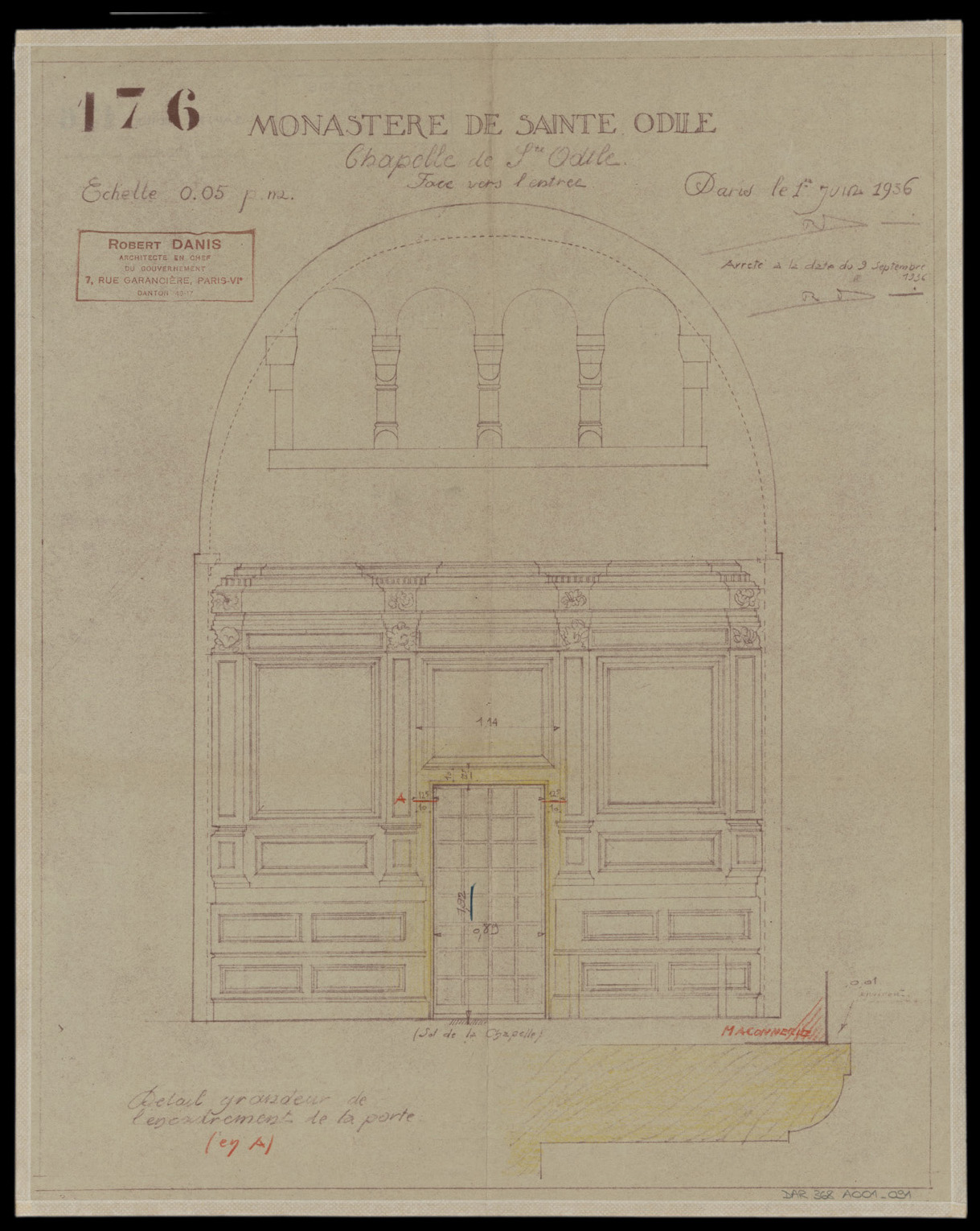 Chapelle du Tombeau, élévation de la face vers l’entrée.