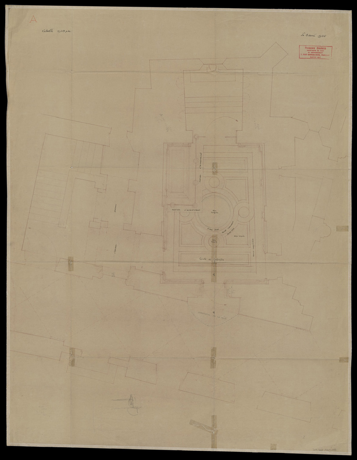 Chapelle du Tombeau, plan de masse avec indications des peintures.