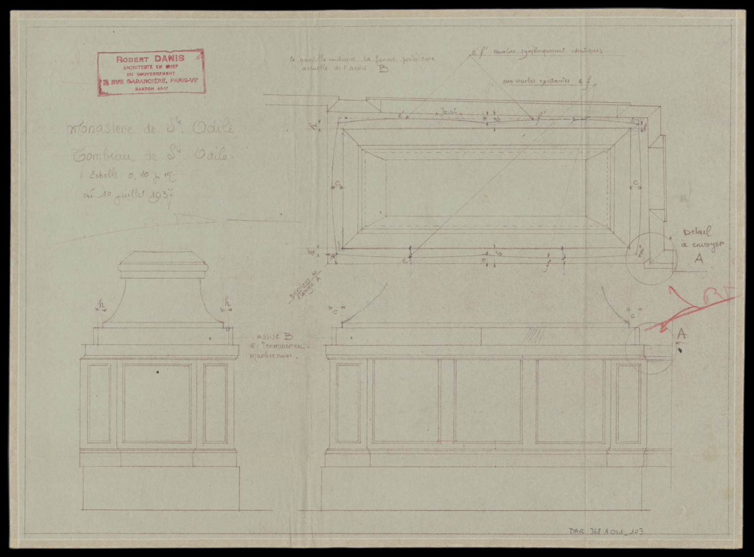 Tombeau de sainte Odile, plan et élévations.