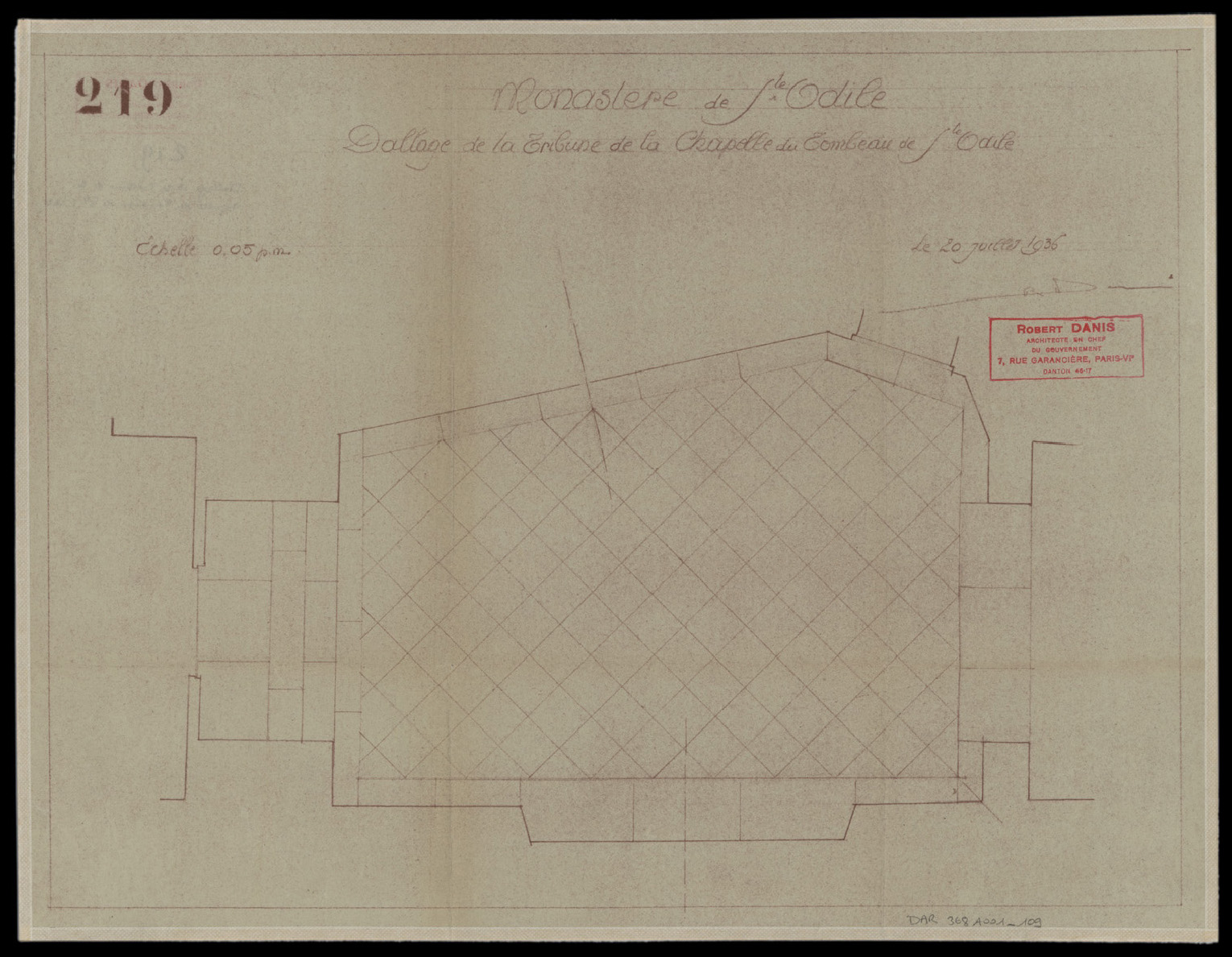 Chapelle du Tombeau, plan du dallage de la tribune.