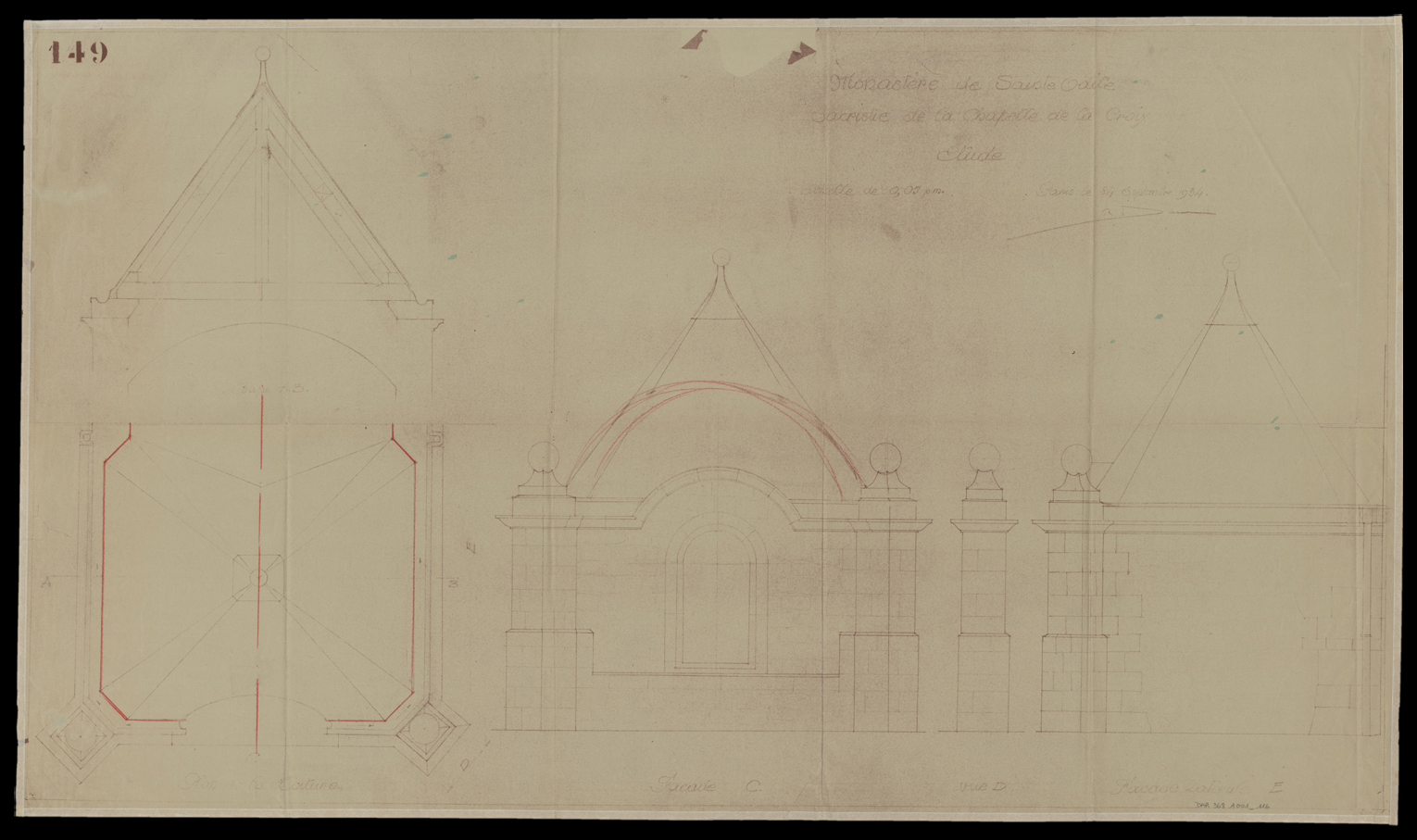 Sacristie de la chapelle de la Croix, étude de couverture.