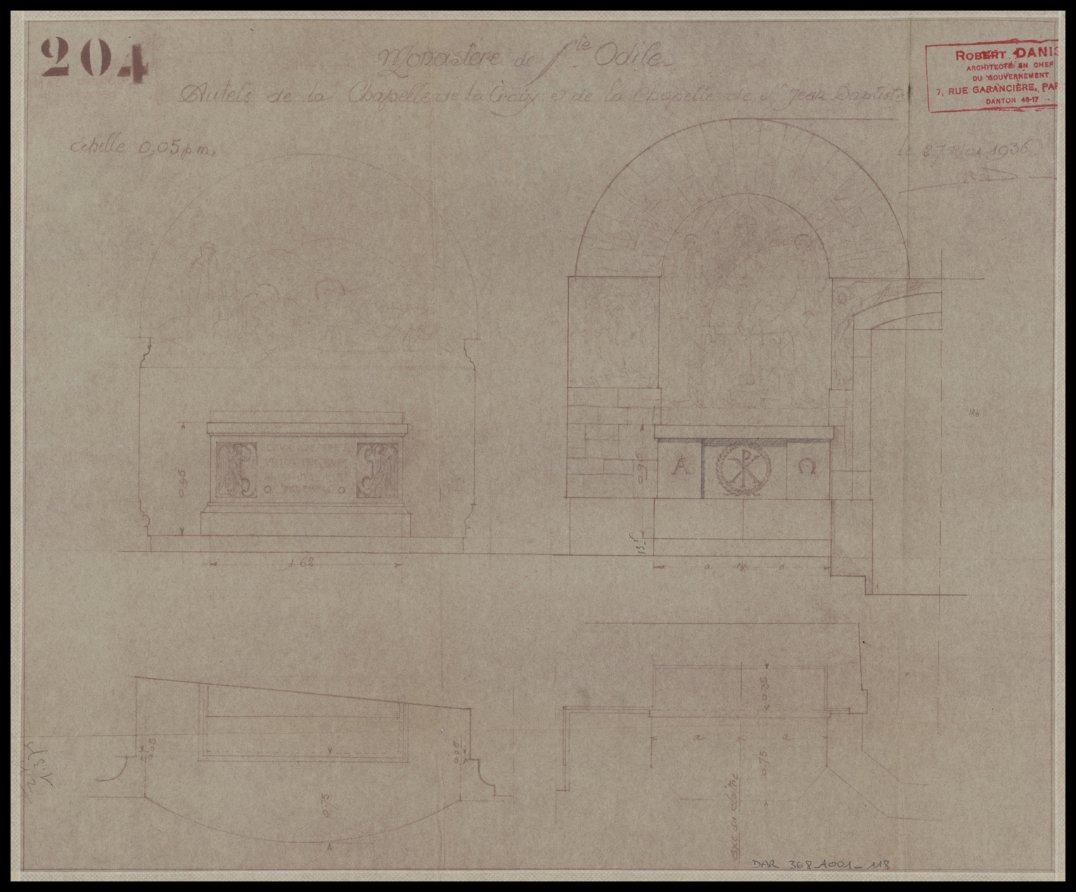 Chapelles de la Croix et de Saint-Jean-Baptiste, plans et élévations des autels.