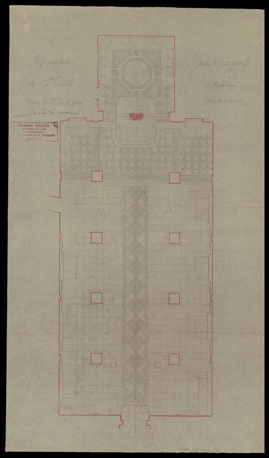 Grande chapelle, plan du dallage.