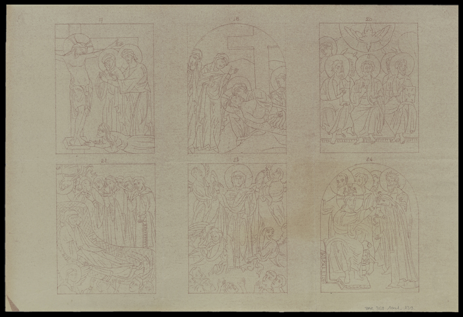 Grande chapelle, relevé des verrières 17 à 18, 20 et 22 à 24.