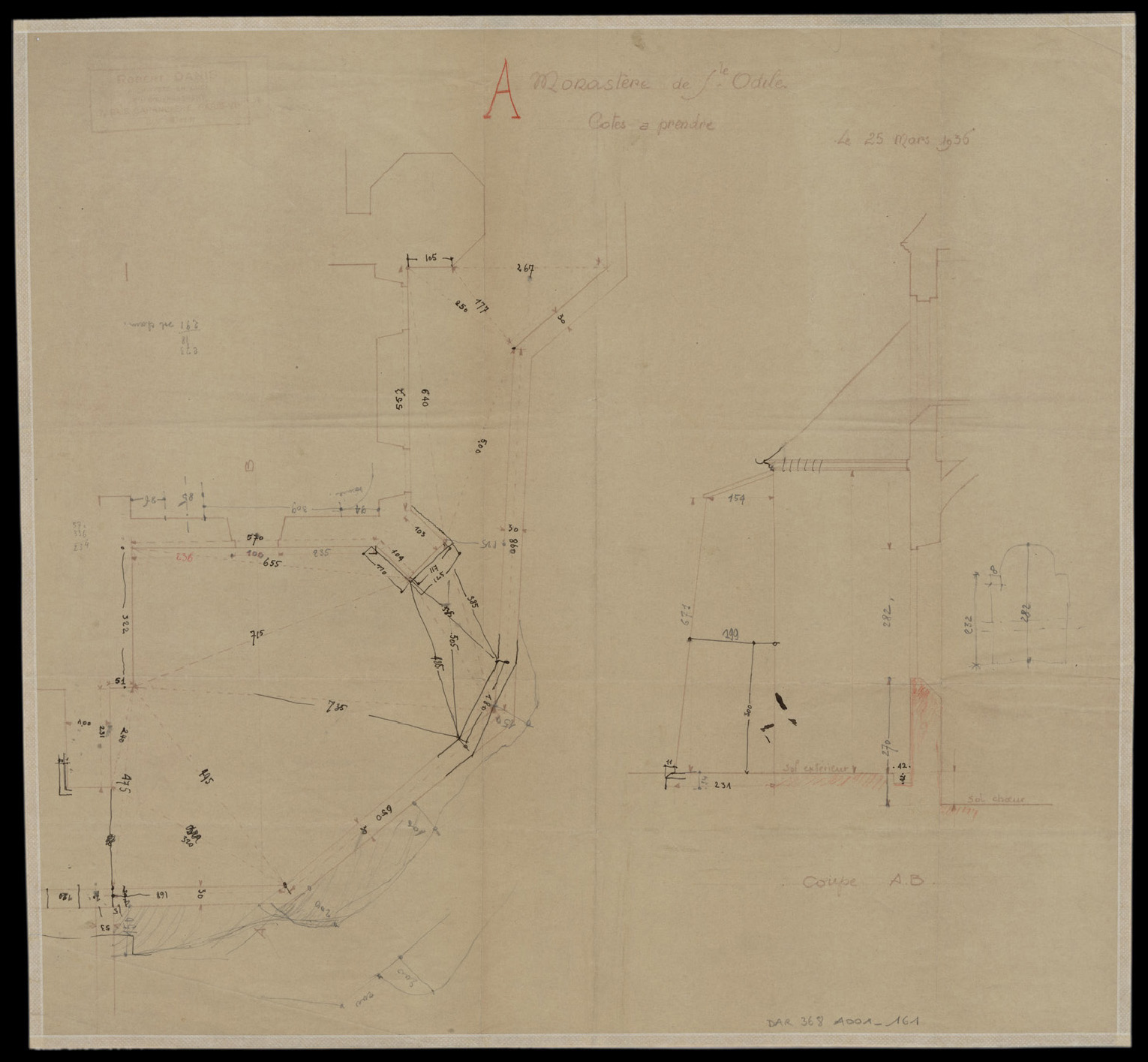 Croquis d’architecture, schémas des cotes à prendre.