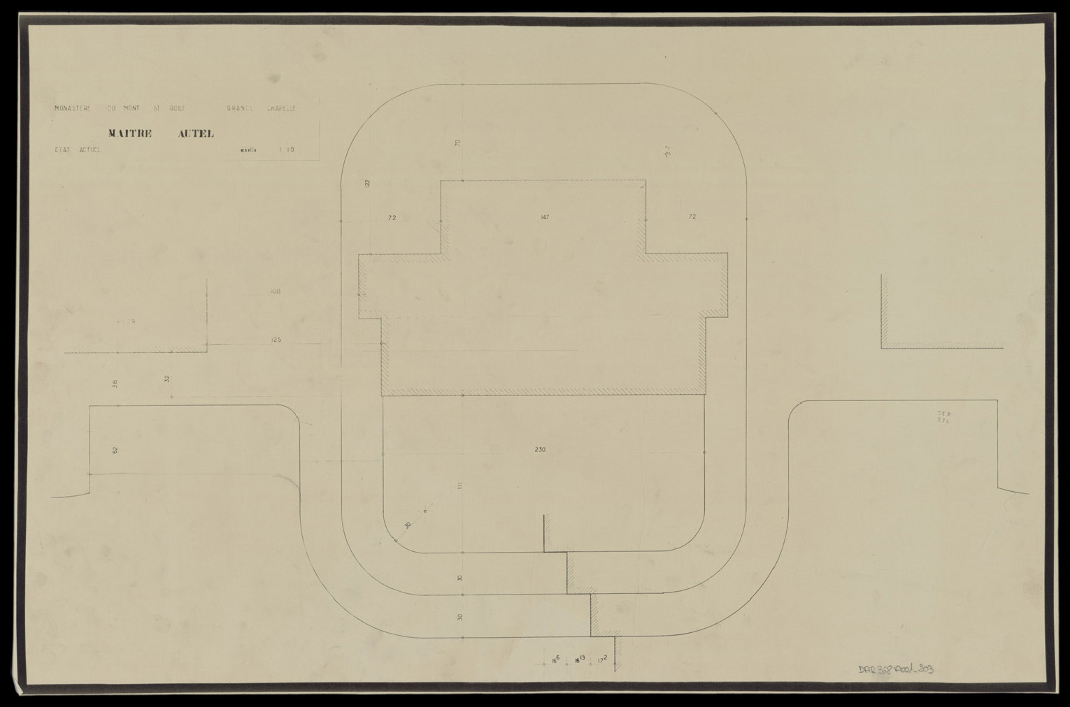 Projet de transformation du maître-autel de la grande chapelle, plan de masse avant transformation.