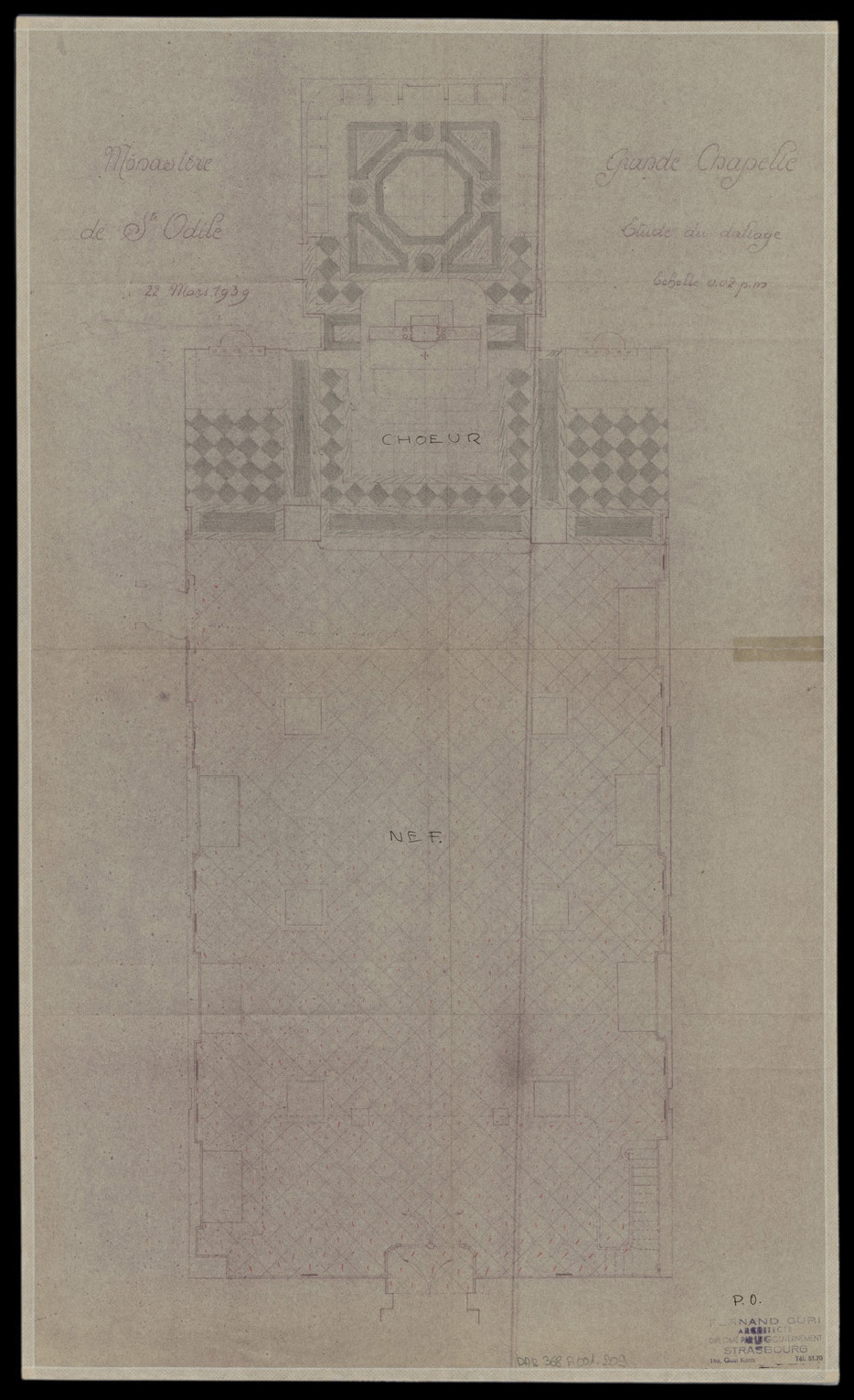 Grande chapelle, plan de masse pour l’étude du dallage.