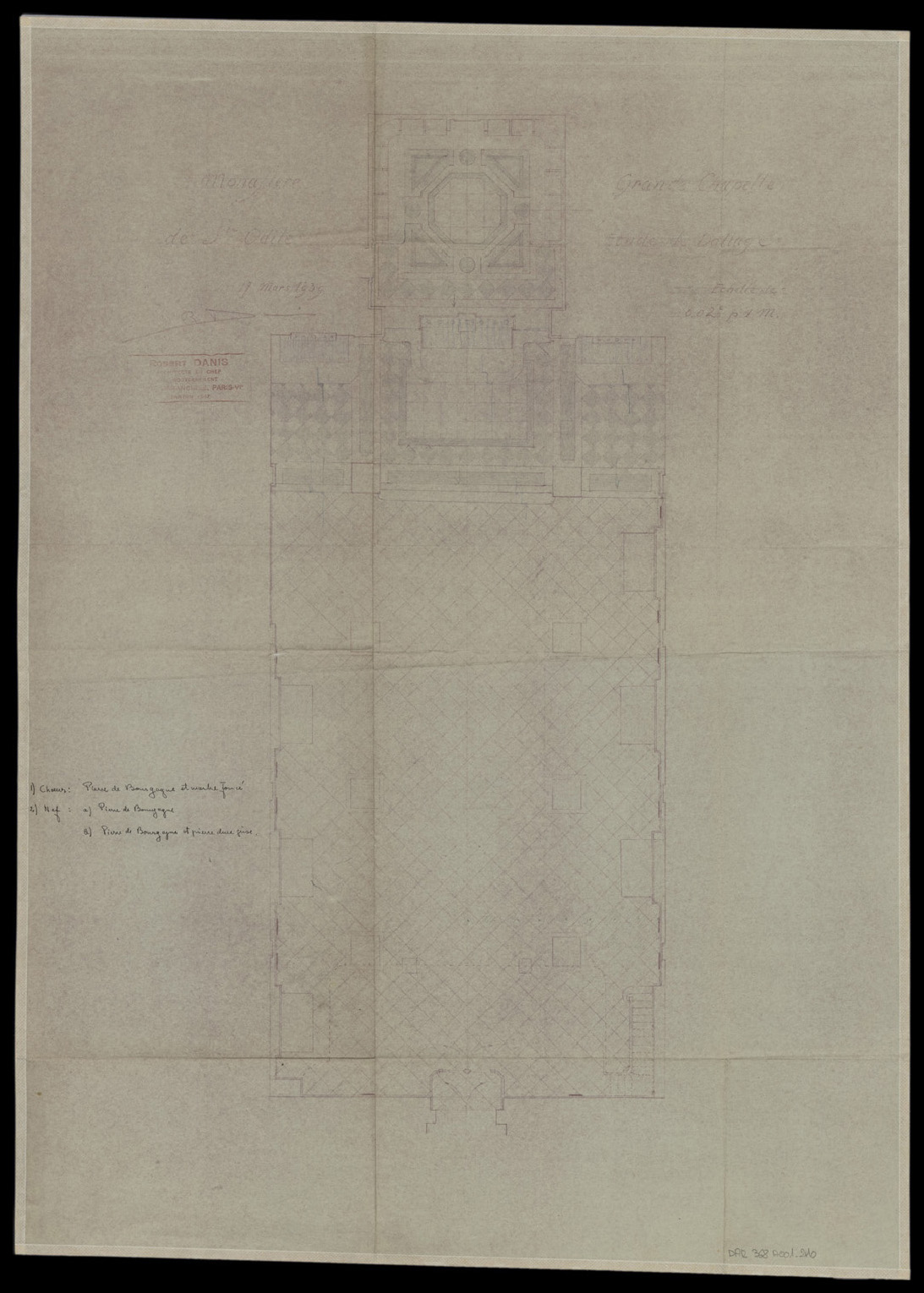 Grande chapelle, plan de masse pour l’étude du dallage.